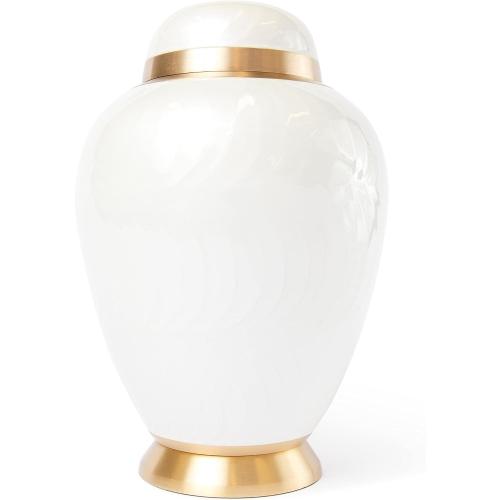 Decorative Urn Burial Urns Ashes Adult Male Female Large Brass Cremation Urns for Human Ashes Adult Size Funeral Urn for Men or Women, White Urns for Human Ashes Adult Female, Gold Trim