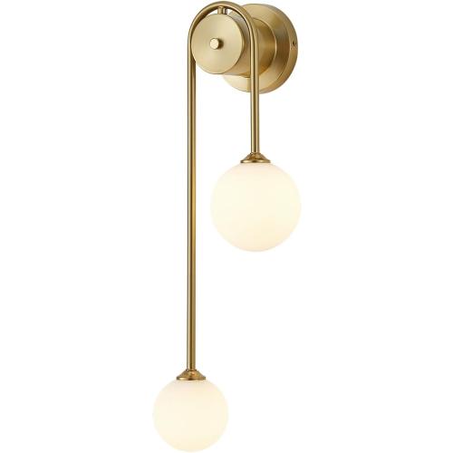 Golden Wall lamp Double Ball, mid-Century Modern Glass Wall sconces,with G9 Tricolor Bulb for Living Room Bedroom Bedside Stairs Restaurant Bathroom Corridor Aisle Lighting