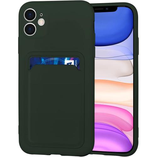 Green -Silicone Card Case Compatible with iPhone 11 6.1 inch, Shock-Absorbing Protective Case with Card Holder, Soft Slim Wallet Case Compatible with iPhone 11 case-Deep Green