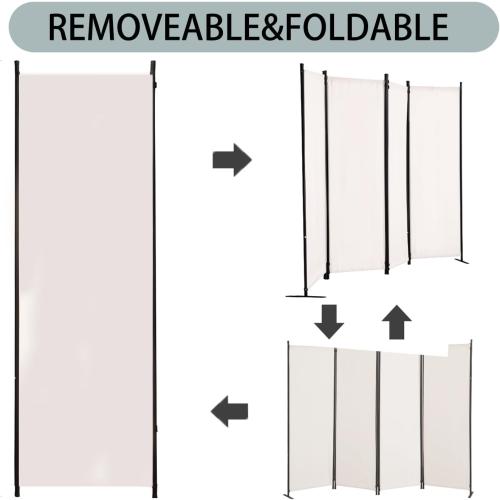White Room Divider 4-Panel Privacy Screen with 3 Support Foot, Portable Screen Steel Frame with Hook&Loop for Home, Office, Classroom, Studio, Meeting (White)