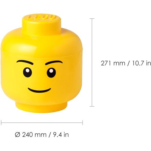 ‼️has mild stains ‼️LEGO Iconic Storage Head Large, Stackable Storage Box, 8,5 L, Yellow, Happy Boy | Storage Box with Lid |Toy Storage | Home Organization | Kids Room | Stackable Organizer