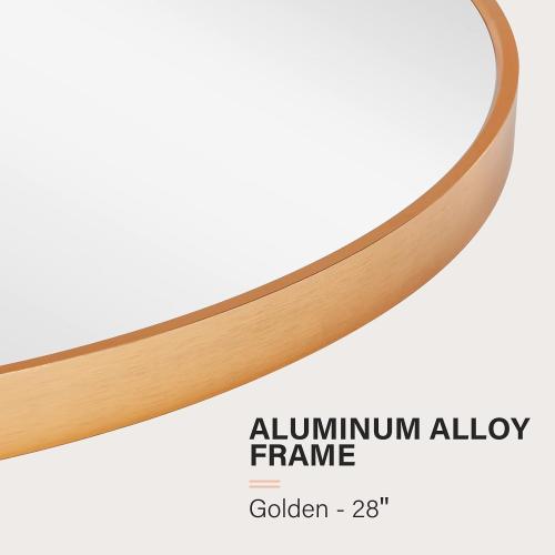 CONGUILIAO Circle Mirror Gold 28 Inch Round Wall Mounted Mirror, Large Bathroom Mirror, Wall Mounted Over Sink Vanity Mirror for Living Room Washrooms Entryways Decor