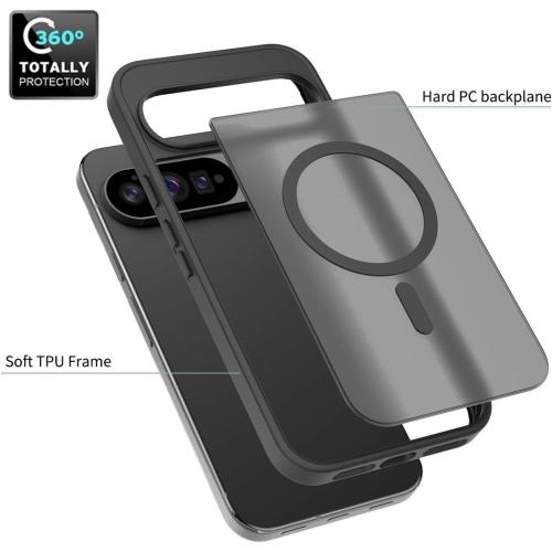 Compatible with Google Pixel 10 / Pixel 10 Pro/Pixel 9 / Pixel 9 Pro Case, Magnetic Translucent Matte Hybrid Gradient Transparent Soft TPU Clear Skin Cover Protection Case (Black)