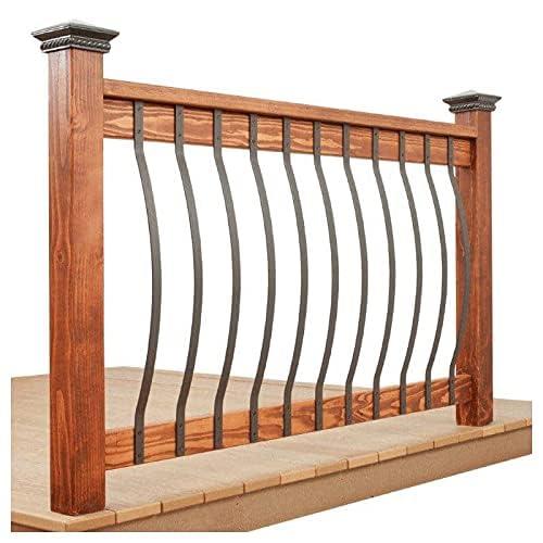 Deck Balusters 32-1/4 Inches Heavy Duty Iron Deck Balusters with Screws 51 Pack Metal Deck Spindles Balusters Iron Deck Spindles， Wave Arc Baluster for Outdoor Stair Deck Porch
