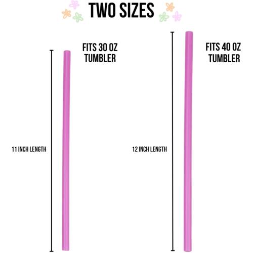 CharCharms Replacement Straws for Tumblers - Pack of 6 Glitter Plastic Straws for 40oz Tumbler with 10mm Diameter, BPA Free, 12'' Reusable Cup Straw, Dishwasher Safe Straw - red, green, and gray.