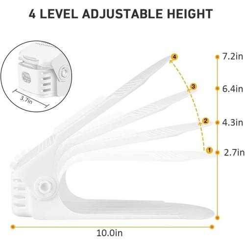 Shoe Slots Organizer 20 Pack - Shoe Stackers, Space Savers 50%, 4 Levels Adjustable, Double Layer Holders for Closet, White