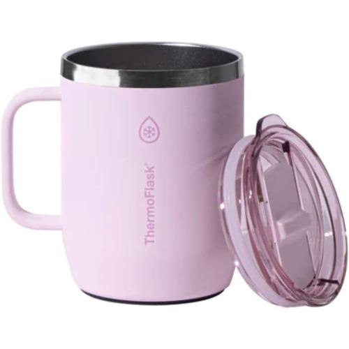 ThermoFlask Insulated Coffee Mug with Handle, Stainless Steel, Double-Wall Vacuum Insulated, 12 oz, 2-Pack (Black & Baby Pink)