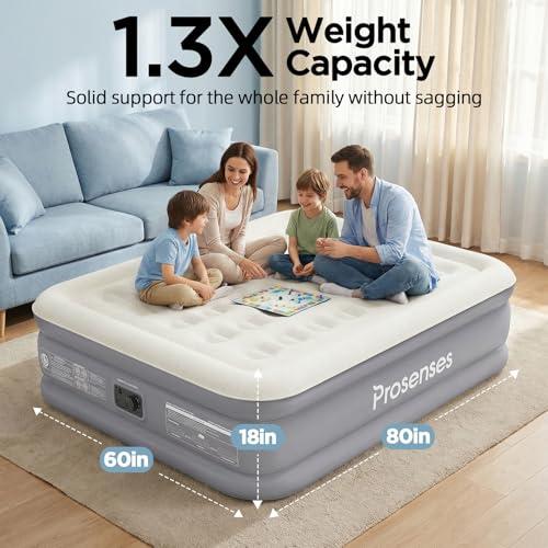 Queen Air Mattress with Built-in Pump 18in, Fabric-Laminated | Anti-Leak Honeycomb Design, 3-Layer Fabric-Laminated Side Walls, 800 LBS Capacity, 3-Min Inflation for Home Guests Camping