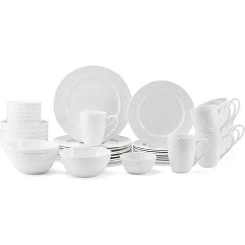 Mikasa Trellis Bone China Lightweight Chip Resistant 40 Piece Dinnerware Set, Service for 8