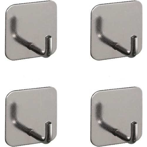 4pcs Heavy Duty Self Adhesive Wall Hooks, 304 Stainless Steel Coat Shower Towel Clothes Hooks, Stick on Wall Hooks for Kitchen Bathroom Toilet, No Drill No Screw, Waterproof (Burnish Silver) 2pk