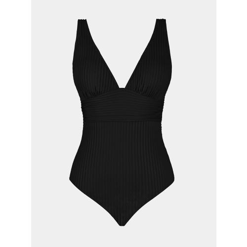 Size S CUPSHE Women's One Piece Swimsuit Wide Straps V Neck Ruched Textured Ribbed Twist Back