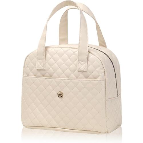 Lunch Bag for Women, Small Lunch Box for Women, Insulated Lunch Bag with Front Pocket for Adults (Cream)