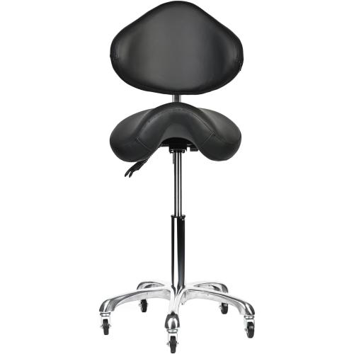 Saddle Stool Rolling Chair with Back Support Swivel Adjustable Height Ergonomic Thick Seat Cushion with Wheels for Nail Lash Tech Esthetician Tattoo Artist Salon Hair Cutting Stylist Black
