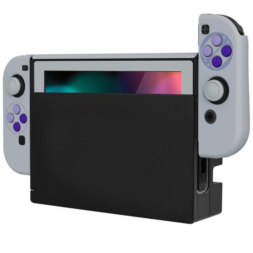Grey & Purple PlayVital AlterGrips Ergonomic Grips Cover for Nintendo Switch, [2 Design] Interchangeable Comfort Dockable Protective Case with Screen Protector & Thumb Grip Buttons Caps - Classics SNES Style