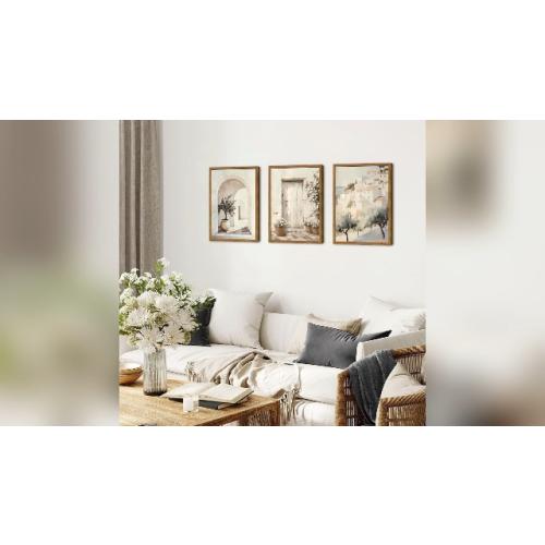Framed Vintage Italian Wall Art Set of 3, Rustic Neutral Olive Tree Pictures Wall Decor, Mediterranean Farmhouse Landscape Paintings Canvas Prints Country Home Decor for Living Room Bedroom 16x24 inch