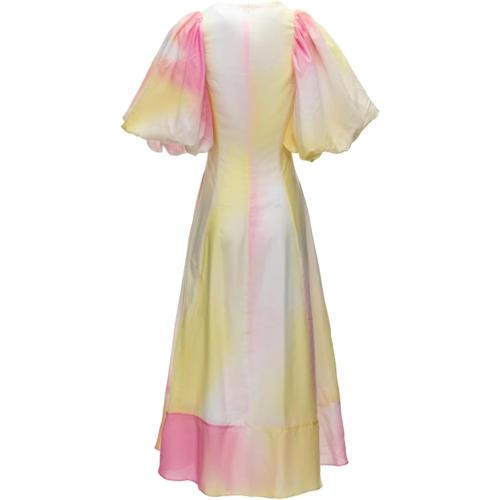 Generic Women's Sexy V Neck Short Lantern Sleeves Faded Color Fashion Dresses, Small