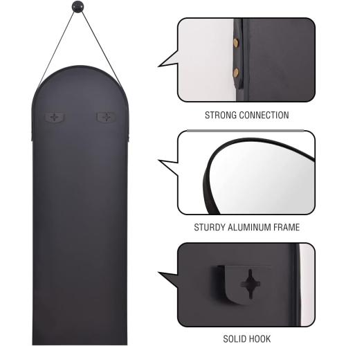 ITS RG Arched Full Length Wall Mirror - Mounted with Leather Strap for Bathroom, Living Room, Entryway (16x48 Black)