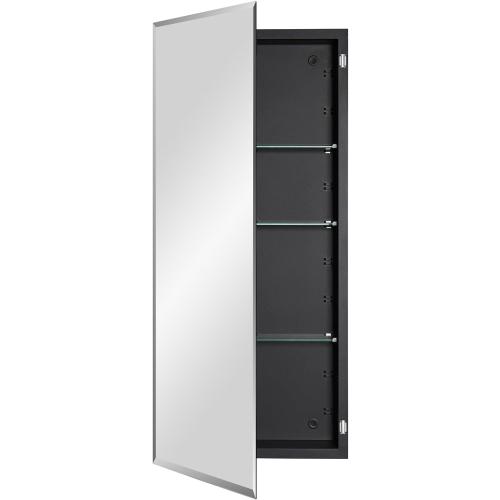 Black Bathroom Medicine Cabinet with Beveled Edge Mirrored Door 16 x 36 inch, Recessed or Surface Mount, with Adjustable Glass Shelves