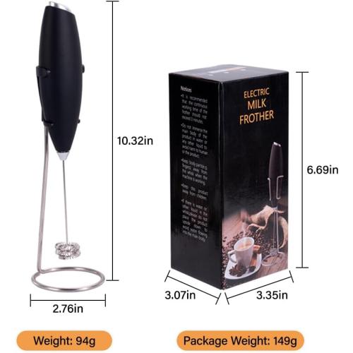 Cordless Electric Milk Frother - Handheld Battery-Powered Foam Maker for Coffee, Latte, Hot Chocolate | 15s Quick Frothing, Detachable & Quiet, with Stainless Steel Stand (Black)