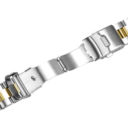 Miltat Stainless Steel Curved Solid End Tapered Watch Band, 20mm Watch Bands Metal Watch Strap Bracelet Deployment Double FlipLock Buckle Silver Black Silver Gold