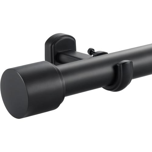 1 1/8 Inch Diameter Curtain Rods, 72-144” Telescoping Large Single Window Drapery Rod Heavy Duty With Adjustable Modern Brackets, Matte Black