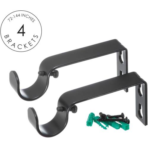 Ivilon Drapery Window Curtain Rod - End Cap Style Design 1 Inch Pole. 72 to 144 Inch Color Black