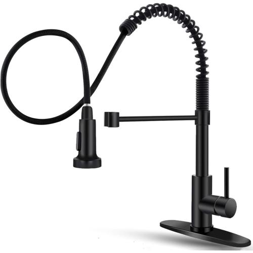 OWOFAN Black Kitchen Faucet with Pull Down Sprayer Stainless Steel Single Handle Pull Out Spring Sink Faucets 1 Hole Or 3 Hole Dual Function for Farmhouse Camper Laundry Utility Rv Wet Bar