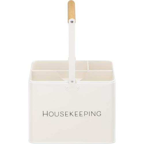 Navaris Cleaning Caddy with Handle - Metal Cleaning Product Storage Organizer Box for Housekeeping Products for Bathroom Kitchen Home - Vintage Design