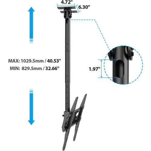 USX STAR Ceiling TV Mount for 26-65 inch Flat Screen Displays, Adjustable Ceiling TV Bracket Fits Most LCD LED OLED TVs, 14.96Inch Single Extended Mounting Pole, Holds up to 110lbs, Max VESA 400x400mm