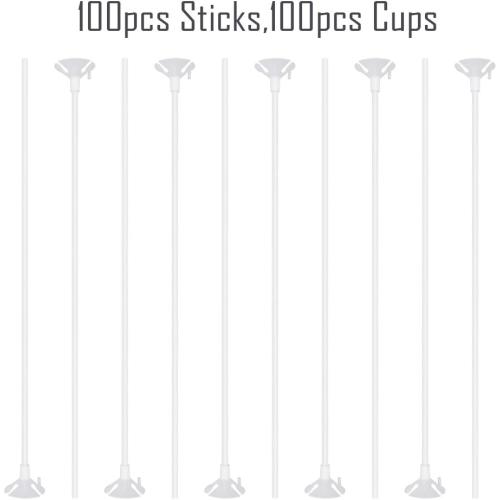 PP OPOUNT Upgraded Version 100 Pieces White Plastic Balloon Sticks Holders and Cups for Christmas Decoration Party and Wedding Decoration