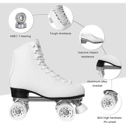 Roller Skates for Women with PU Leather High-top Double Row Rollerskates, Unisex-Adult Indoor Outdoor Derby Skate with Adjustable Fast Braking for Beginner