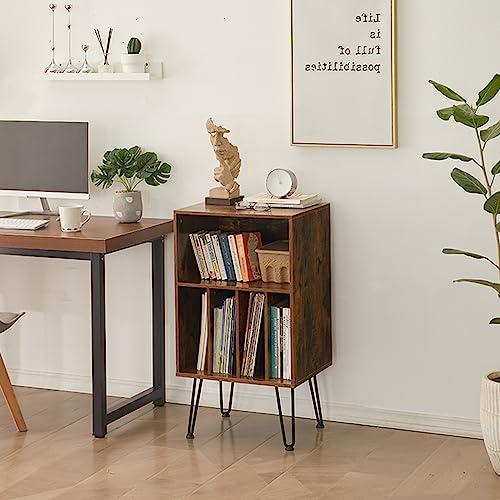 BROWN Record Player Stand with Vinyl Storage, Vinyl Record Storage Cabinet Holds Up to 150 Albums, End Table for Record Player, Turntable Stand with Record Storage for Living Room