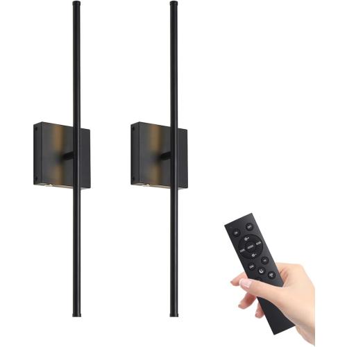 Battery Operated Wall Sconce with Remote Control,Wall Sconces Set of Two,3000K-6500K LED Wireless Wall Light for Bedroom, Hallway, Background Wall, 350°Rotate,26.6 Inch, Black(2 Pack)