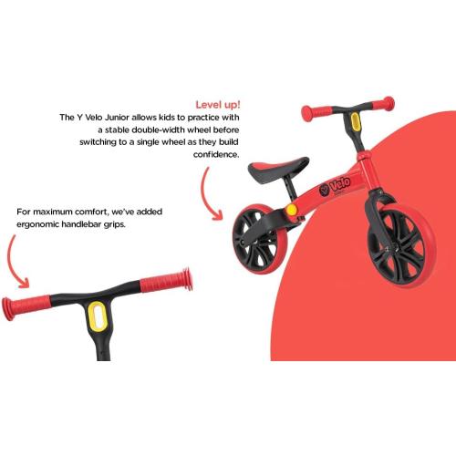 Yvolution Y Velo Junior 9 Balance Bike – 2-in-1 No-Pedal Training Bicycle with Dual Rear Wheels, Adjustable Seat & Handlebar – Ages 18 months to 3 years, Max Weight 44 lbs