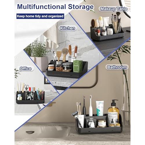 Bathroom Counter Organizer and Storage, 7 Slots Detachable Toothbrush Holders for Bathrooms, Anti-Slip Electric Toothbrush and Toothpaste Holder Countertop Vanity Organizer Accessories for Adults Kids