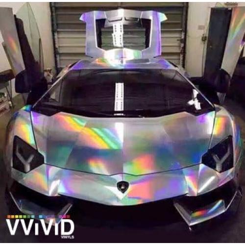 VViViD Silver Holographic Chrome Vinyl Wrap Rainbow Finish Roll DIY Air-Release Adhesive Film (1ft x 5ft)