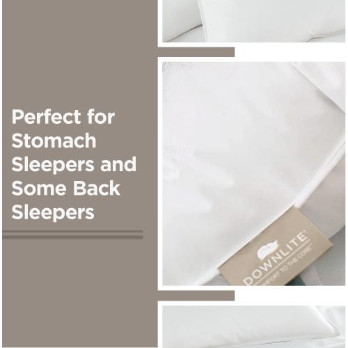 DOWNLITE Flat & Soft Down Pillow – Hypoallergenic Premium Down (Not Feathers) – Standard Size, 20 x 26