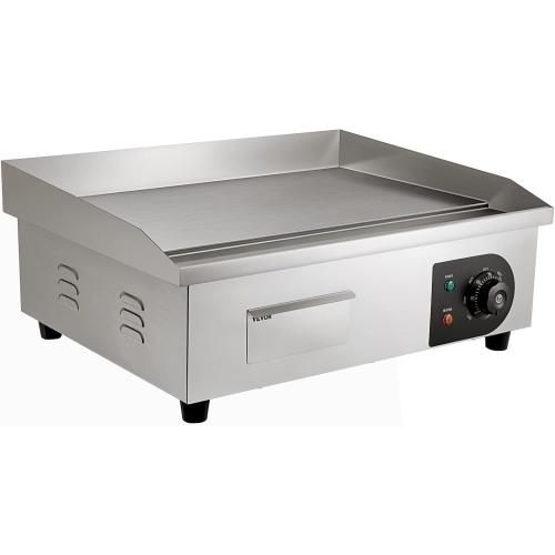 VEVOR Commercial Electric Griddle, 22, 1600W Countertop Flat Top Griddle, Stainless Steel Teppanyaki Grill w/Iron Cooking Plate, 122-572℉ Adjustable Temp Control 2 Shovels & Brushes, 110V