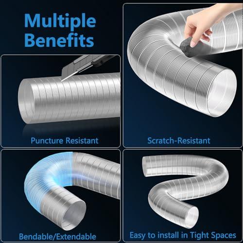 Hon&Guan 4 Inch Semi-Rigid Dryer Vent Hose for Improved Airflow, 5Feet