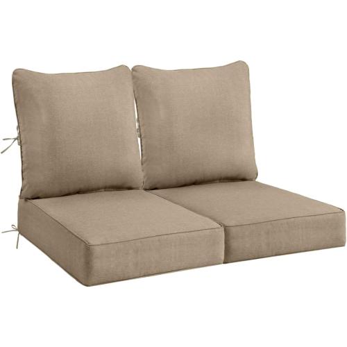 Sundale Outdoor Olefin Deep Seat Cushion Set of 2, Patio Chair Cushion and Pillow, Water-Resistant Sectional Sofa Pad with Straps Khaki, 23 x 26 x 6 Inches