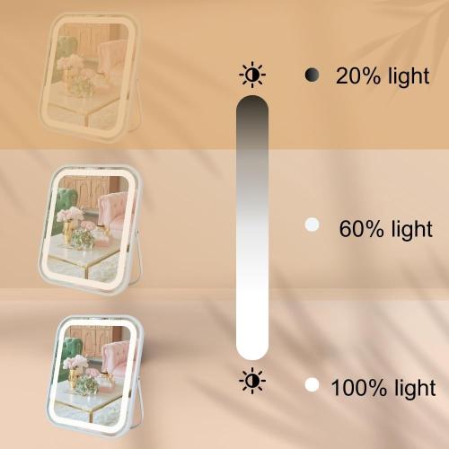Beauty Gifts LED Makeup Mirror 8x10 Rechargeable with 3 Color Settings, Touch Control, Portable & Cord-Free Vanity Mirror, Premium Metal Frame, Gift-Ready for Travel Mirror White
