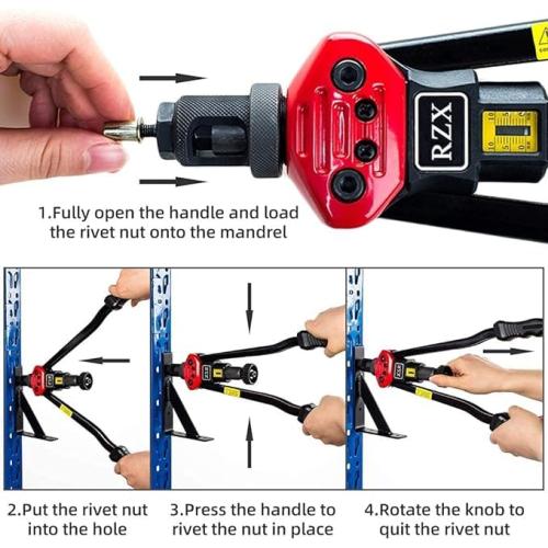 Size 16 RZX 16 Rivet NUT Tool Hand Blind Riveter,RIVNUT Riveting Tools with Nut Setting System M3 M4 M5,m6,m8,m10 M12, 10-24, 1/4-20, 5/16-18,3/8-16,1/2-13 Totally 12 mandrels
