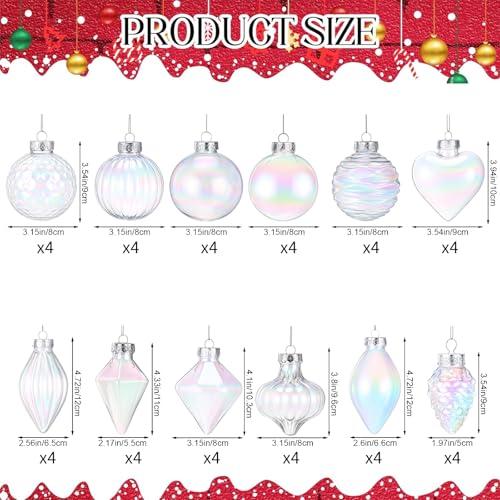 48 Pcs Christmas Fillable Ornaments Ball 3.15 Inch Clear Plastic Ornaments DIY Craft Transparent Ball for Christmas Wedding Xmas Holiday Party Tree Decor Home (Iridescent)
