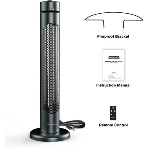 ThermoMate Electric Patio Heater, 1500W IP65 Outdoor/Indoor Infrared Heater with Remote, 8 Heating Levels 8-Hour Timer & Oscillation, Tip-over Protection for Garage Backyard Restaurant