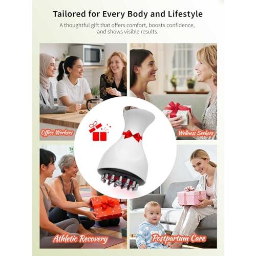 Lymphatic Drainage Massager & Anti Cellulite Massage Tool, for Legs, Arms & Belly, Body,Helps Reduce Stretch Marks & Cellulite,with SoothingPulse, Light Heat & Vibration (White)