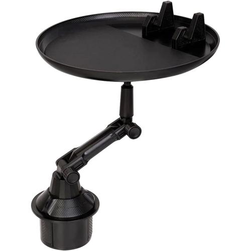Cellet Cup Holder Tray for Car with Phone Mount – Expandable Base, 360° Rotation Food & Drink Tray with Non-Slip Surface, Adjustable Arm for Eating in Vehicle – Fits Most Standard Car Cup Holders