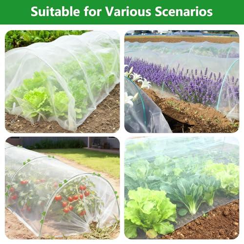 Garden Netting Kit for Raised Beds, 10x50FT Ultra Fine Mesh Netting ＆6 Sets Fiberglass Garden Hoops, Insect Netting for Garden Plant Row Cover Vegetable Flowers Protection Barrier