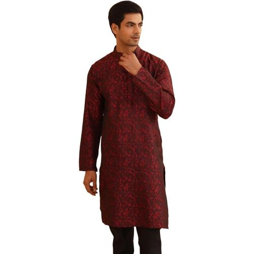 Size large 44 Color red Sojanya (Since 1958 Men'S Jackquard Silk Only Long Kurta