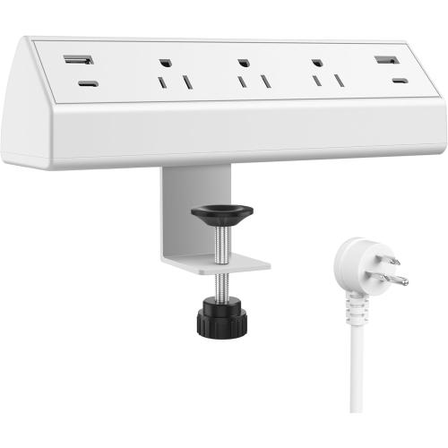 Jgstkcity Desk Clamp Power Strip,40W Total Fast Charging Station,2 PD 20W USB C Ports,Desk Edge Mount Surge Protector for Home, Office,3 Outlets,Fit 1.96 Tabletop Edge,ETL Listed,White