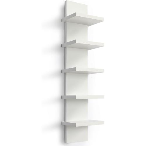 5 Tier Wall Shelf Unit, Small White Vertical Floating Shelf | Mordern Narrow Wall Mounted Shelves, Cute Space-saving Shelf for Bedroom, Bathroom, Living Room and Entryway